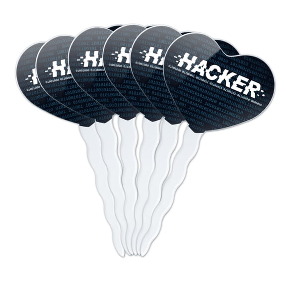 Hacker Binary Code Geek Nerd Heart Love Cupcake Picks Toppers Decoration Set of 6