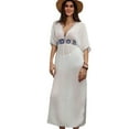 thumbnail image 2 of Women'S Embroidered Floral Maxi Dress, White, Loose Fit, V-Neck White S, 2 of 10