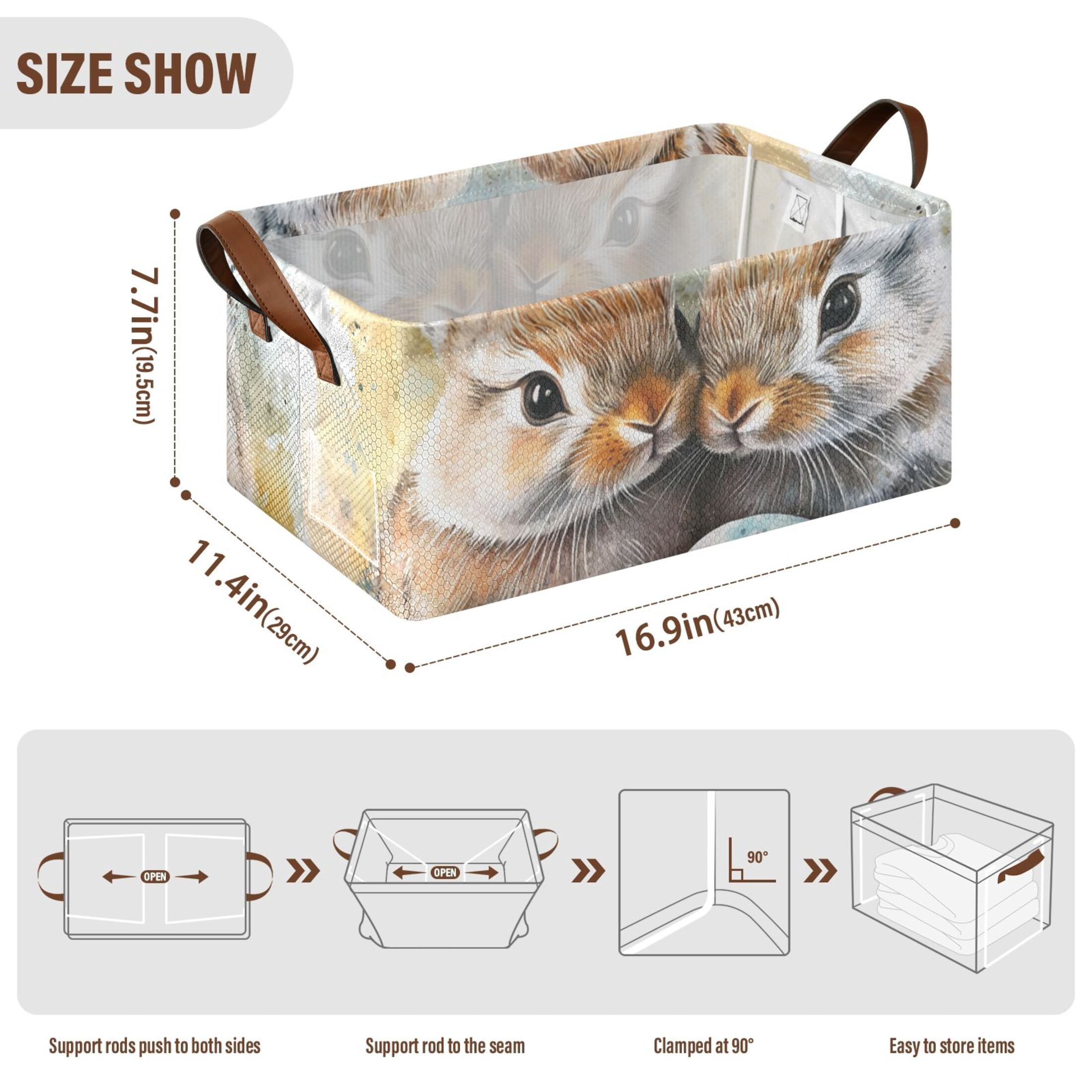 Bunnies Easter Eggs Storage Bins with Handles Foldable Storage Baskets for Shelves Organizer Cloth Baskets