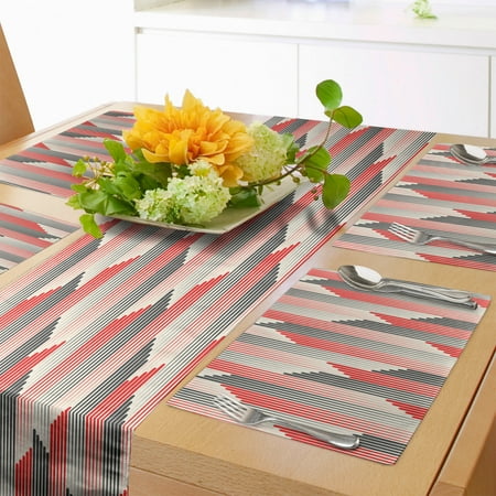

Abstract Table Runner & Placemats Rhythmic Rising Vertical Stripes in Retro Color Tones Illustration Set for Dining Table Decor Placemat 4 pcs + Runner 16 x90 Dark Coral Ivory by Ambesonne