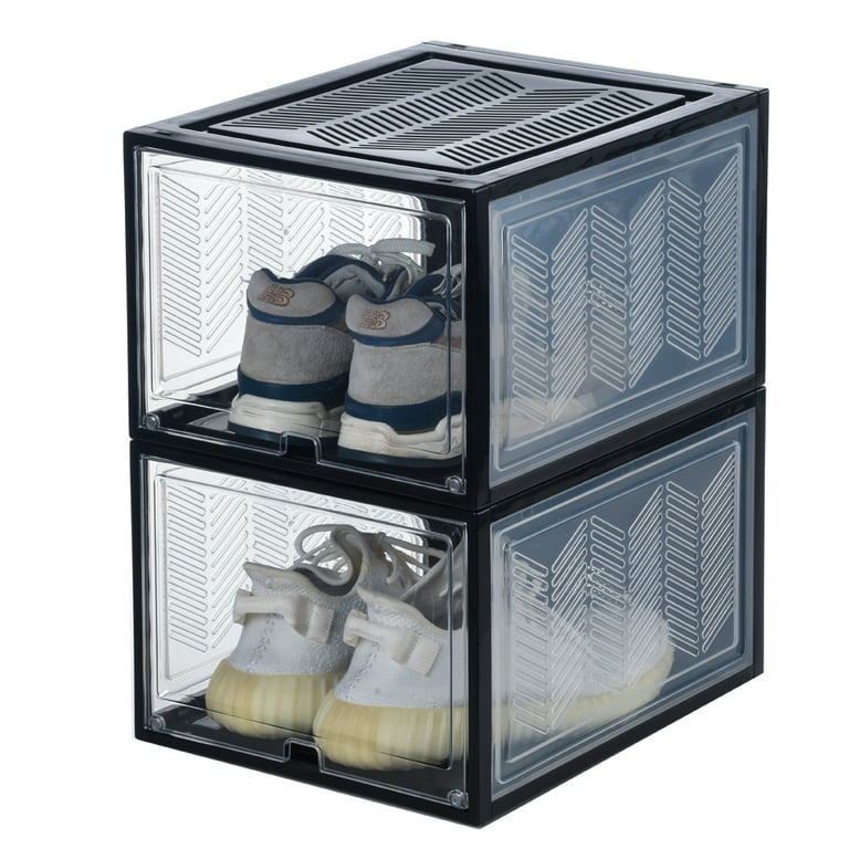 Shoe Organizer with Hard & Thick Plastic Board Shoe Storage Boxes Fits US  Size 13, shoe boxes Clear Plastic Stackable Measure L14.2xW11.2xH8.5(inch)