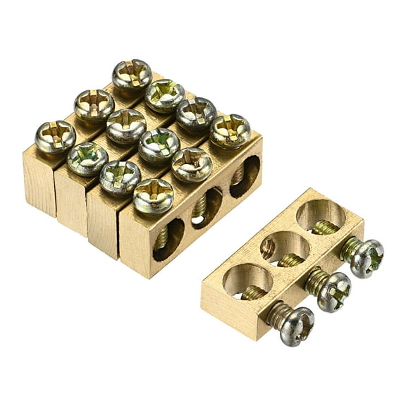 Uxcell Terminal Ground Bar Screw Block Barrier Brass 3 Positions 25mmx5.7mmx10mm for Electrical Distribution 5 Pack