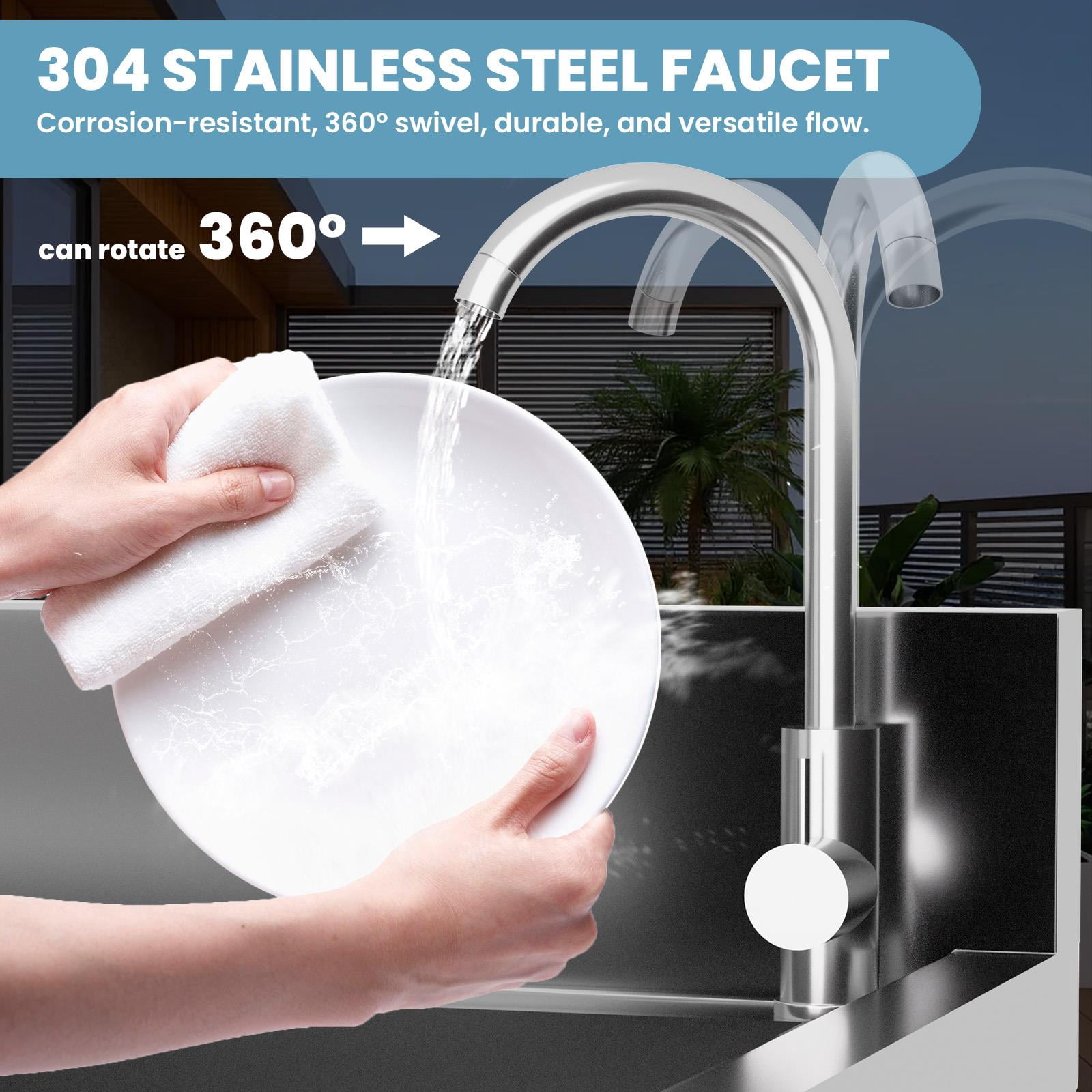 47.3" Commercial Stainless Steel Sink Workstation, 304 Stainless Single Bowl Utility Sink with Drainboard, 360° Swivel Faucet & Storage Shelf for Restaurant, Garage, Laundry