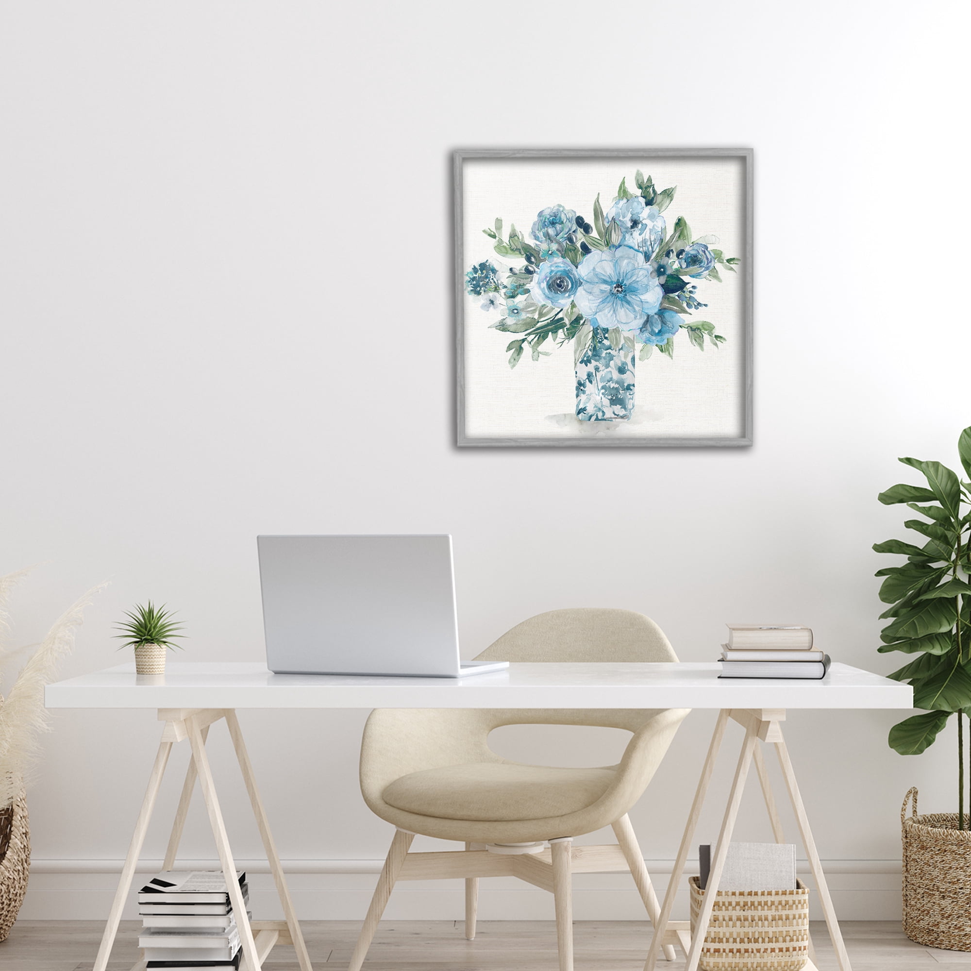 Stupell Industries Pastel Blue Bouquet Foliage Gray Framed Giclee Art, design by Carol Robinson