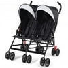 Foldable Twin Baby Double Stroller Ultralight Umbrella Kids Stroller-Black