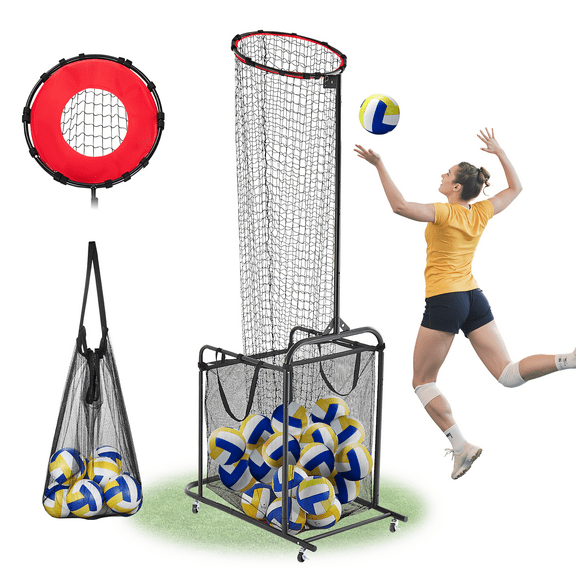 VEVOR Volleyball Setter Training Equipment, Angle and Height Adjustable Volleyball Trainer, Portable Practice Net with Cart,Wheels,Carrying Bag,Indoor Outdoor Target Net for Serving Spiking Setting
