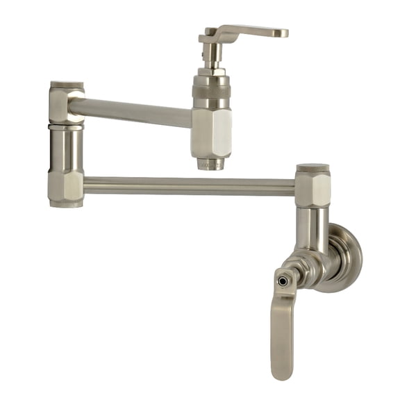 Kingston Brass KS5108KL Whitaker Two-Handle 1-Hole Wall Mount Pot Filler Faucet in Brushed Nickel