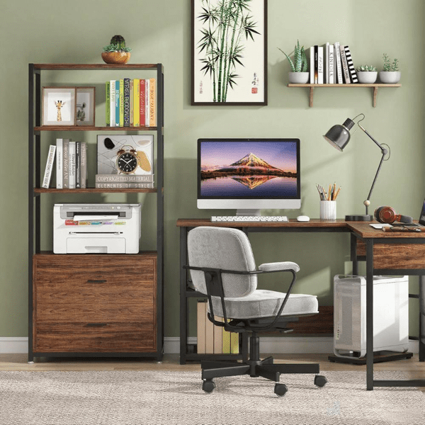 4-Tier Bookcase with 2-Drawer Storage, 35lbs/Shelf, Eco-Laminated Particle Board + Steel Frame, Multi-Functional for Home, Office