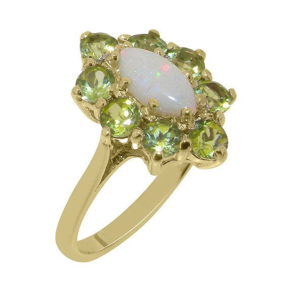 LBG British Made 10k Yellow Gold Natural Opal & Peridot Womens Statement Ring - 33 size options - Size 10