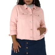 MODA NOVA Juniors Plus Size Outfits Classic Washed Front Frayed Denim Jacket
