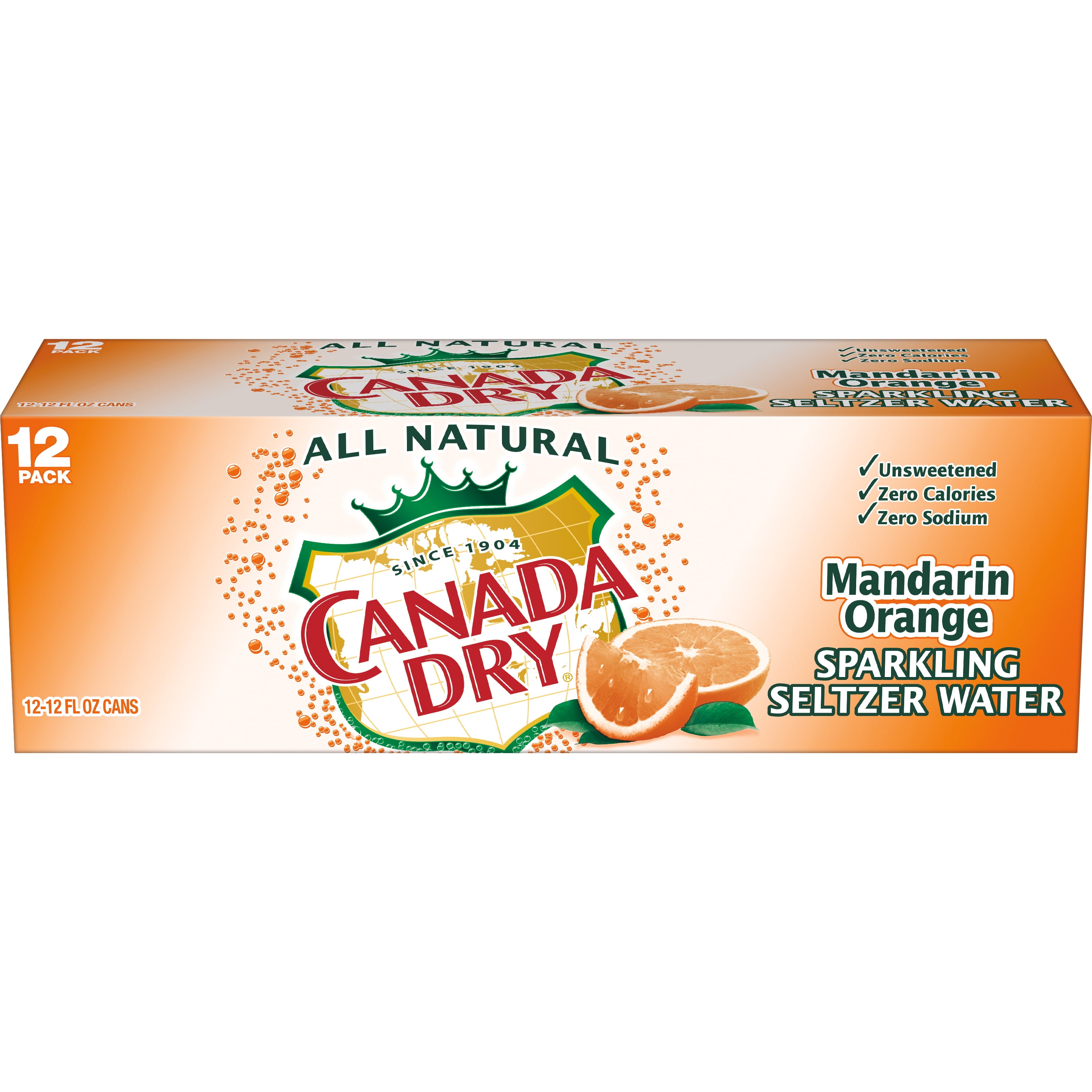 (2 pack) Canada Dry Mandarin Orange Sparkling Seltzer Water, 12 fl oz cans, 12 pack