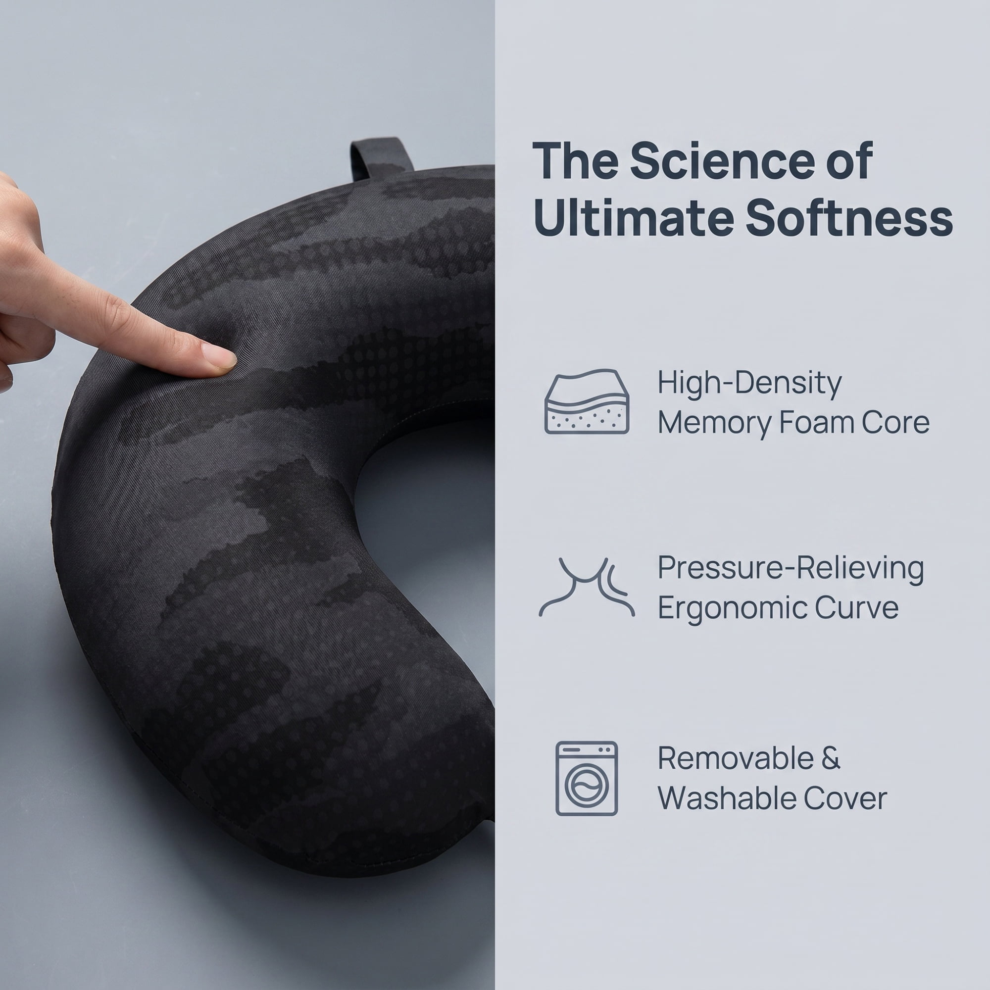 Unique Bargains Memory Foam Travel U Shape Neck Pillow with Buckle Black 12"x12"x4"