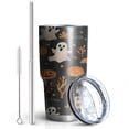 thumbnail image 2 of 30oz Autumn Halloween Scene Pattern Tumblers Stainless Steel Tumbler with Lid and Straw,Vacuum Insulated Double Wall Travel Tumbler Cups Mug with Cleaning Brush for Coffee,Tea, 2 of 7