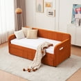 thumbnail image 2 of Twin Upholstered Daybed Frame with Trundle & Armrest, Twin Size Sofa Bed for Bedroom Living Room Guest Room, Wood Slat Support, Orange, 2 of 9