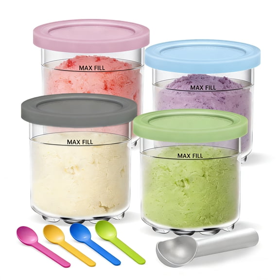 4 Pack Creami Pint Containers and Lids for Ninja, Compatible with Ninja NC299 NC300 NC301 Series Creami Maker Machine Accessories