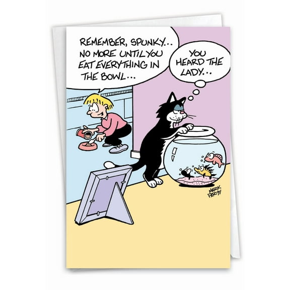 NobleWorks Funny Birthday Greeting Card with 5 x 7 Inch Envelope (1 Card) Bday Fishbowl Food C2441BDG