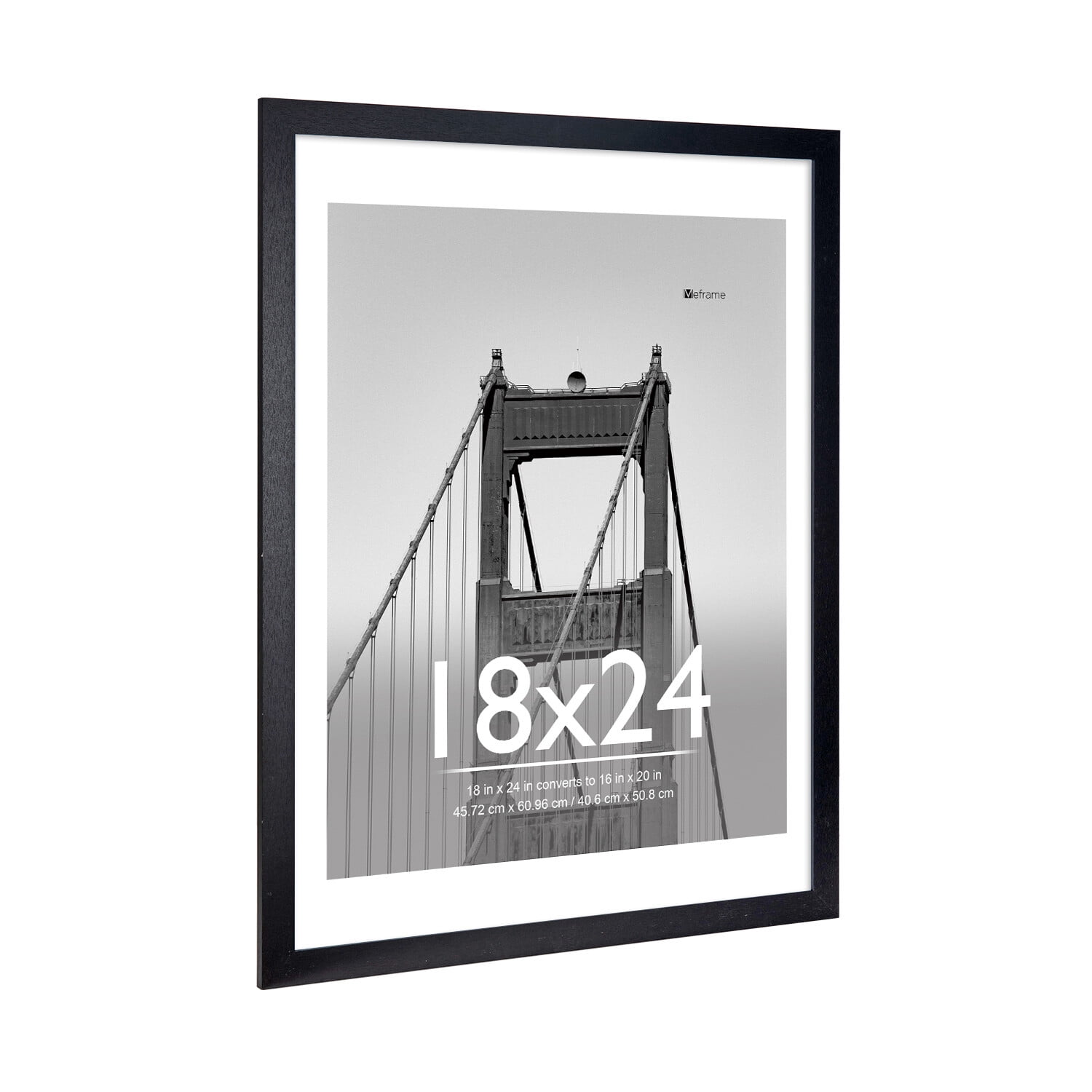 Meframe 18x24 Wooden Picture Frame, Matted to 16x20 Wall Poster Frame, Black