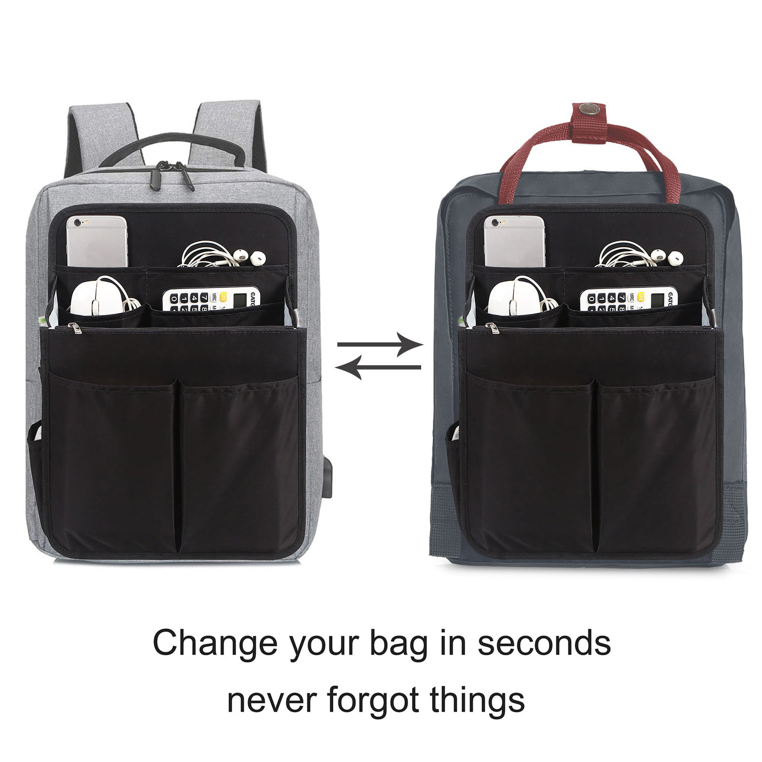Source Nylon Backpack Organizer Insert For Men Women Lightweight Travel Rucksack  Insert High Capacity Bag Organizer With Zipper Pockets on m.