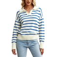 thumbnail image 2 of jinghuiyue Womens V Neck Sweater Long Sleeve Polo Striped Pullover Sweater Casual Knitted Loose Fall Tops L, 2 of 6