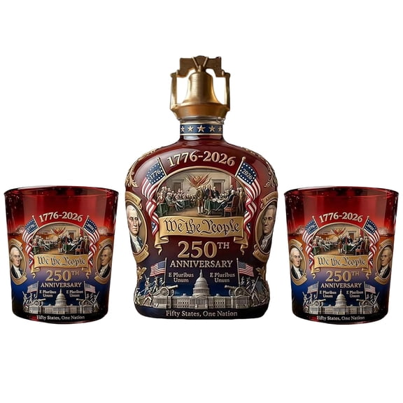 ACDANC 250Th Anniversary Whiskey Bottle,U.S. 250Th Anniversary Heritage Whiskey Bottle & Glass,1776-2026 Patriotic Historical Text Engraved Glasses for Liquor Bourbon,Wine,Gift For