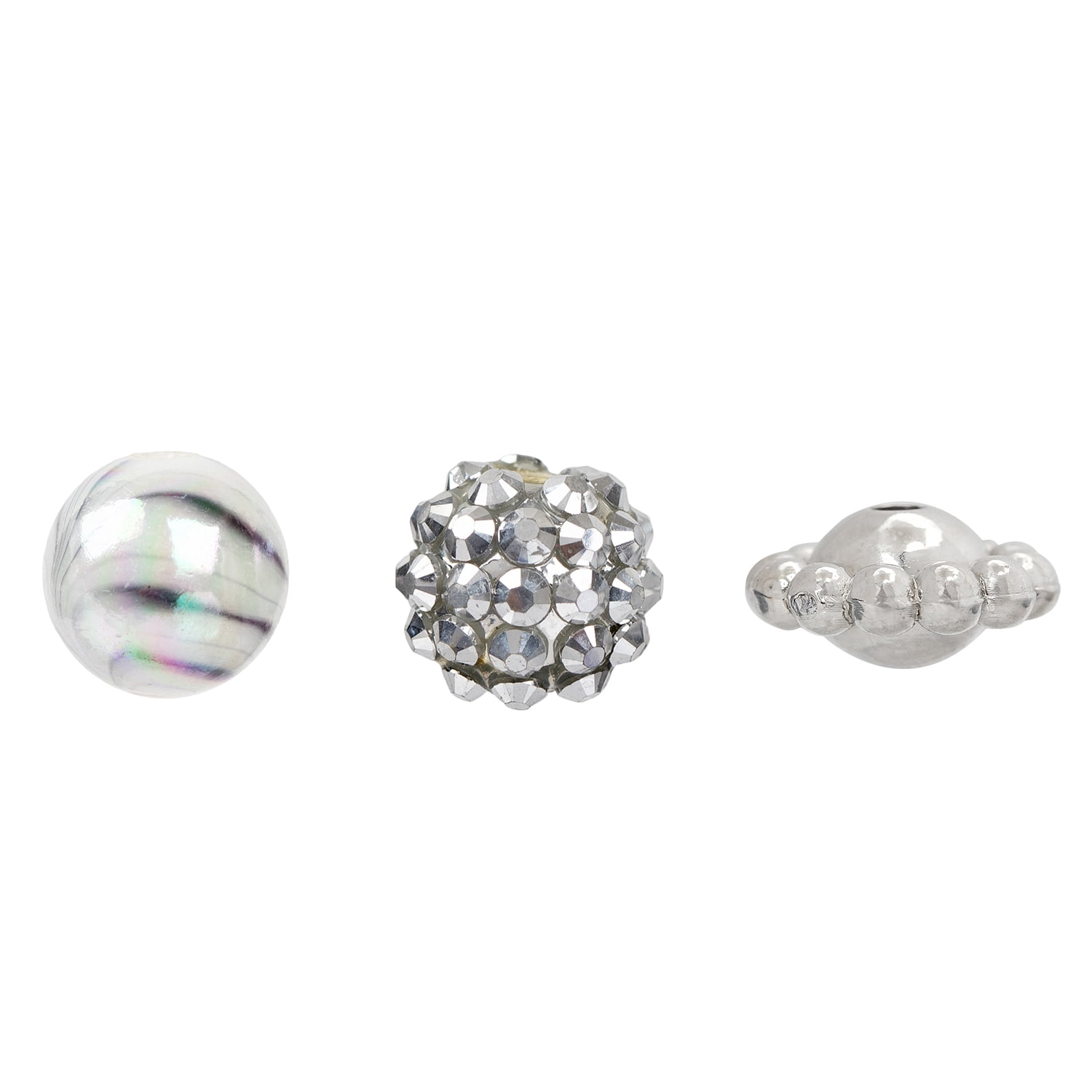 (2 pack) Cousin DIY 17-Inch Acrylic Shamballa Loose Bead Strand - 62 Silver and White Beads - Unisex Crafting Supplies