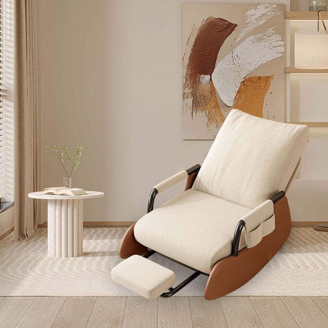 Sillón mecedor individual con respaldo ancho, sillón reclinable de ocio, sillón reclinable para dormitorio, sala de estar, oficina Beige Marrón