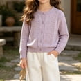 thumbnail image 7 of Besolor Cardigan for Toddler Girls Fall Casual Hollow out Knitwear Crewneck Long Sleeve Button down Shirt Jackets Daily Wear(9-12 Months,Purple), 7 of 7
