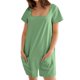 thumbnail image 2 of Sudadera de Color Sólido de las Mujeres, Manga Corta Romper de Ajuste Suelto con Bolsillos Dobles Y Detalle de Costura para el Verano Y los Viajes, Traje de Juego Casual, 2 of 6