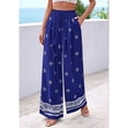 thumbnail image 5 of Women'S Wide Leg Palazzo Pants Boho Floral Trousers Flowy Beach Vacation Clothes Resort Wear Royal Blue M, 5 of 9