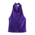 thumbnail image 4 of Women's Silk Satin Tank Tops Halter Draped Front Backless Tops (Dark Purple L), 4 of 4