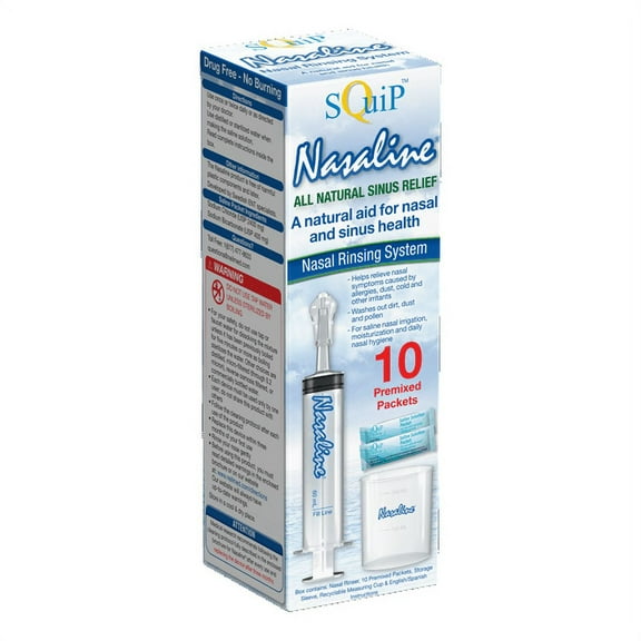 Squip Nasaline Nasal Rinsing System, Drug-Free Nasal Care, 10 Premixed Saline Packets