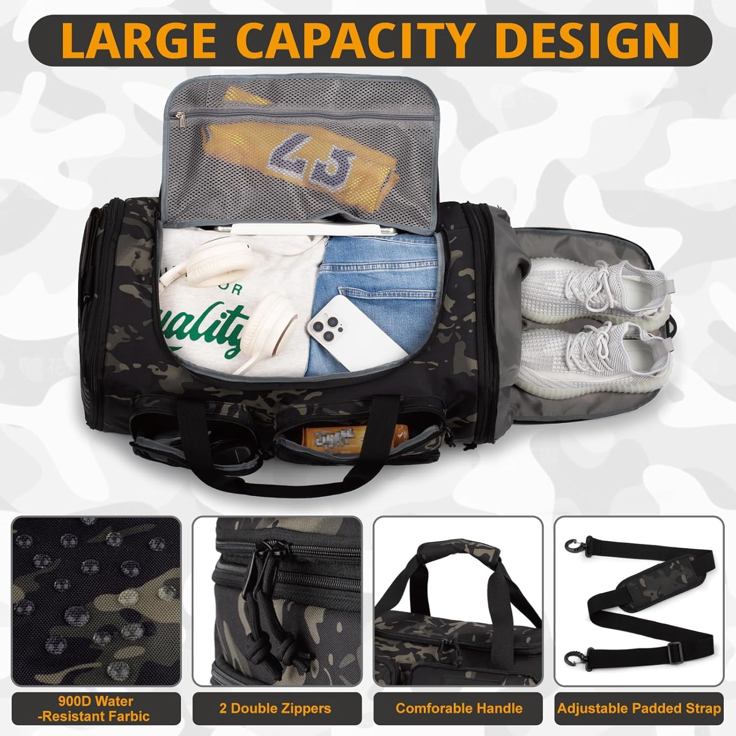 27.5In Expandable Gym Bag For Men,58L Large 3 in 1 Sports Travel Duffle Bag With Shoes Compartment,Water Resistant Sports Gym Tote Bags Multi-functional Travel Backpack Overnight Bag