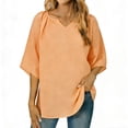thumbnail image 2 of TKYCMSUAKI Cotton Linen Tops for Women 3/4 Sleeve V Neck Solid Color Shirts Loose Fit Casual Blouses Summer Lightweight Basic Tees, 2 of 8
