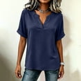 thumbnail image 5 of Women's V-Neck Top Baeitkot Women's Solid Color Casual V-Neck Short Sleeve Top Navy S, 5 of 7