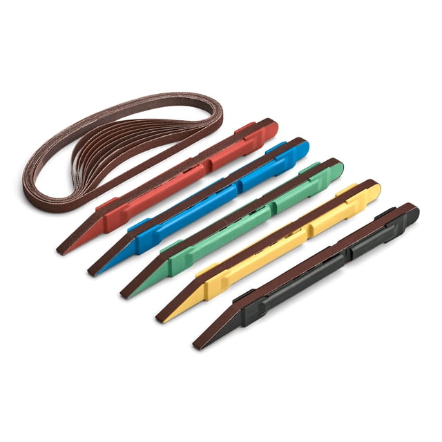 Set de lijado, 5 piezas, con 2 correas adicionales, grano 120-600