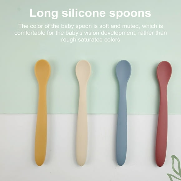 Sunjoy Tech Food Spoon Long-handled Silicone Baby Feeding Spoon Heat-resistant Soft Tip Infant Training Spoon for Kids