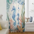 thumbnail image 5 of Seahorse Coastal Sheer Curtains 54 Inches Long, Summer Nautical Starfish Coral Beige Light Filering Curtains, Breathable Simi Curtain Privacy Drapes for Kitchen Bathroom Small Window Treatment, 5 of 9