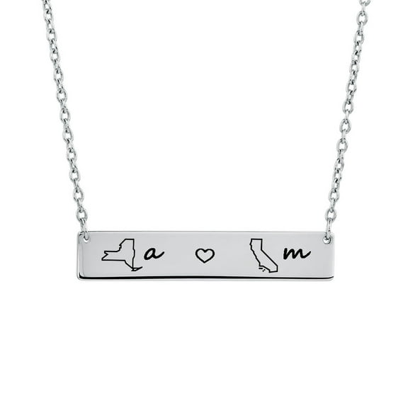 BENTISM - Stainless Steel Location Pendant Anavia Engravable Silver Long Distance Bar Necklace