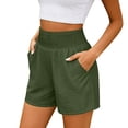 thumbnail image 6 of Bloomae Linen Shorts for Women Loose Fit Casual Summer Smoked High Waisted Wide Leg Lounge Beach Vacation Short Pants with Pockets Green XL, 6 of 8