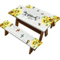 thumbnail image 3 of Picnic Table Cover with Bench Covers Sunflower Waterproof Fitted Picnic Table Cloths Wood Texture Elastic Picnic Tablecloth Outdoor Camping Essentials, 3 of 6