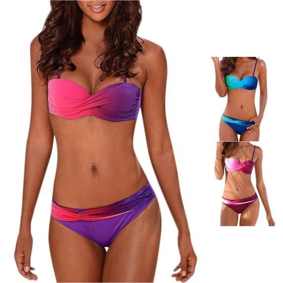 Women's Gradient Print Tankini Set, Two Piece Swimsuit, Beach Pool, Bathing Suit