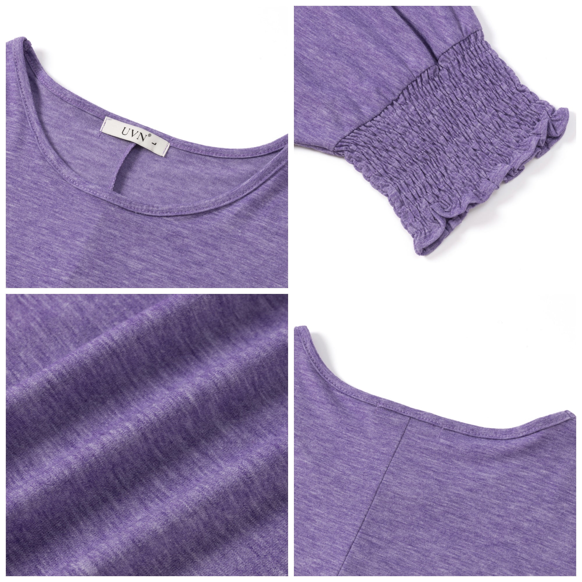 UVN Crewneck Blouse for Women Summer 3/4 Sleeve T-Shirts Casual Tees Ladies Loose Tops