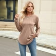 thumbnail image 6 of Women'S Long Sleeve Shirts 2025 Autumn Fashion Formal Casual Shirts Pleated Round Neck Tunic Tops Khaki L, 6 of 8