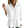thumbnail image 6 of AKOEE Linen Button Up Shirts for Women with Lace Details 3/4 Sleeve Lapel Collar Loose Casual Summer Blouses (S, White), 6 of 6