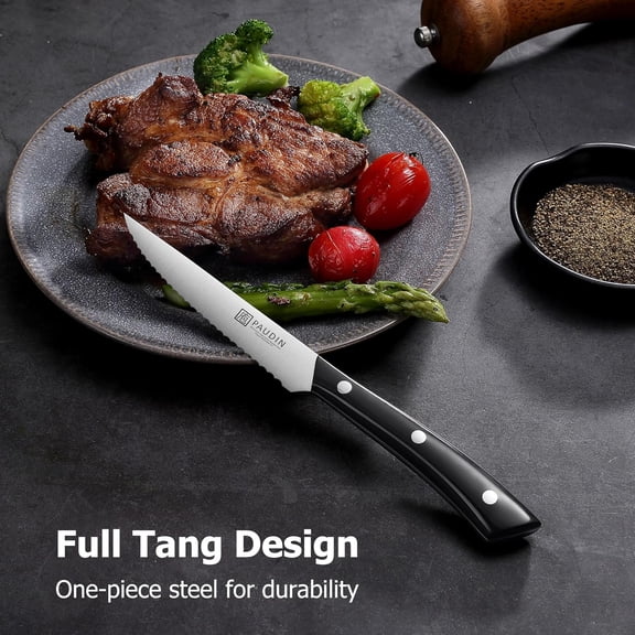 PAUDIN 8-Piece Razor-Sharp Steak Knife Set, 4.5" High Carbon Stainless Steel with Full Tang ABS Handle