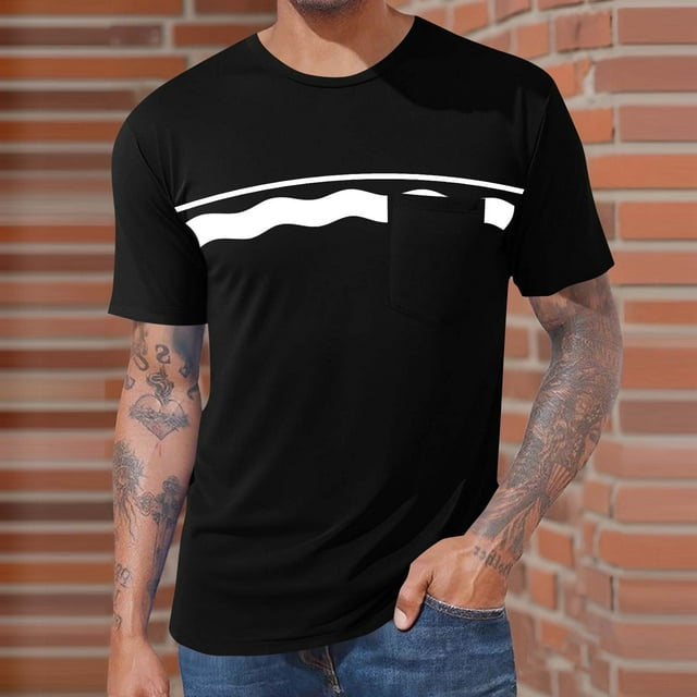 Tops para hombre, blusas y camisas de manga corta con cuello redondo para hombre, camisetas casuales estampadas con bolsillo para hombre, blusas de manga corta con cuello redondo, blusa para hombre, b