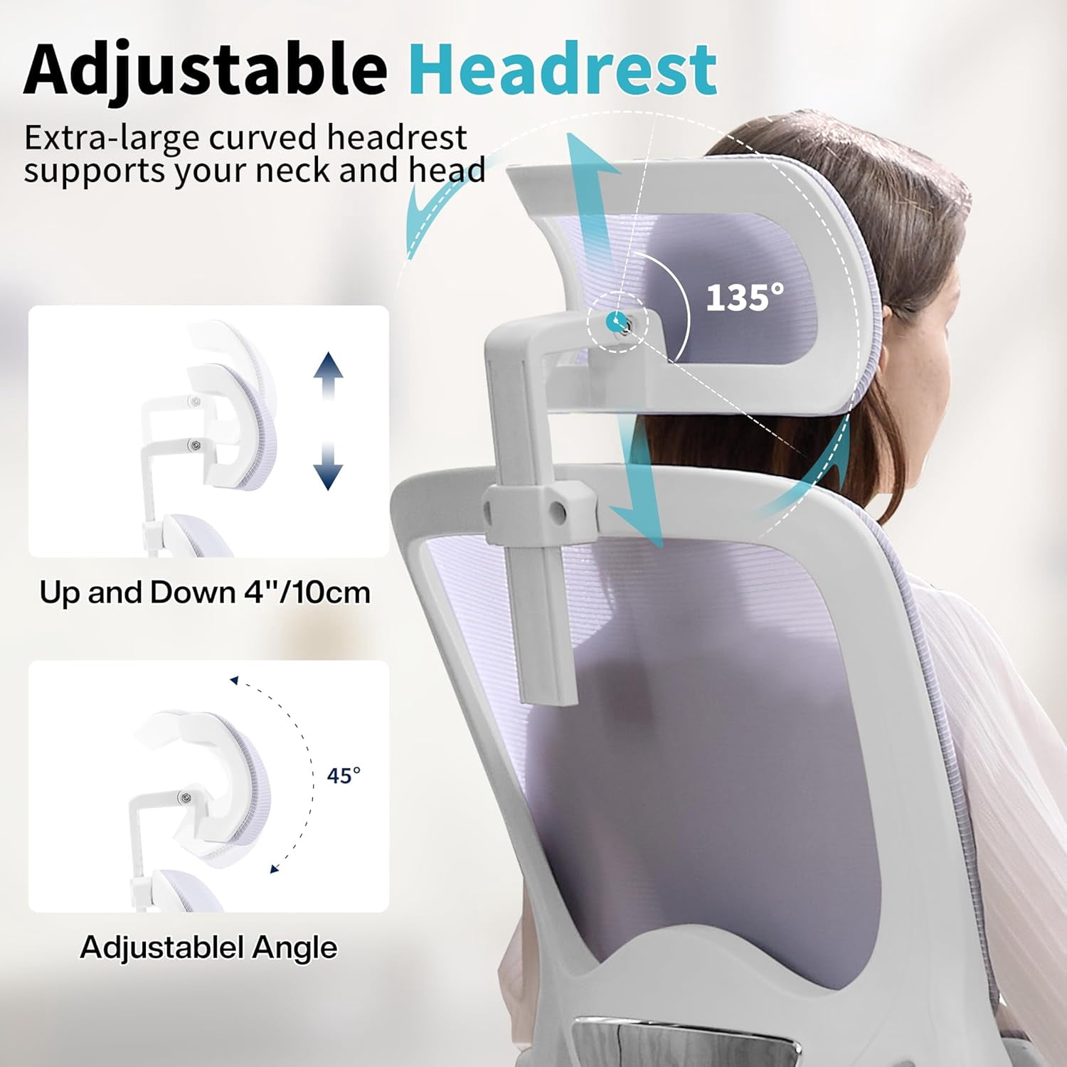 Ergonomic Office Chair,Mesh Office Chair with Lumbar Support,High Back Desk Chair with Flip-up Arms,402 lbs Big and Tall Computer Chair with Headrest,Comfy Desk Chairs (White-Lavender)