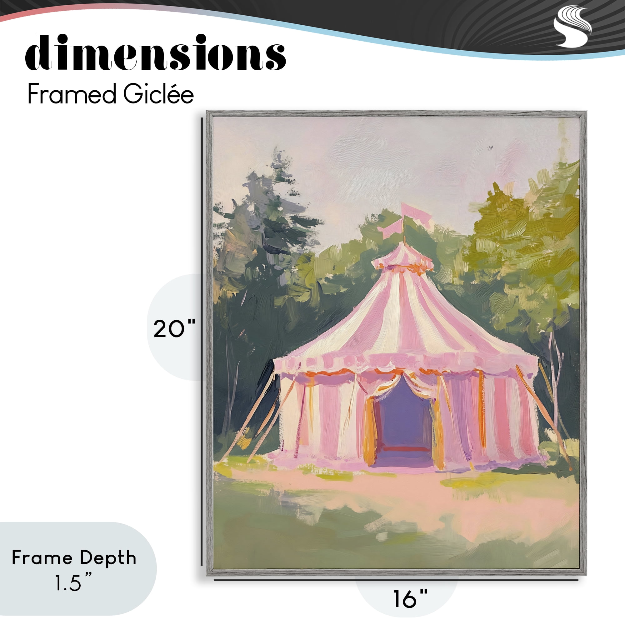 Stupell Industries Pink Circus Tent in Meadow Gray Framed Giclee Art, design by The Prints Vibe