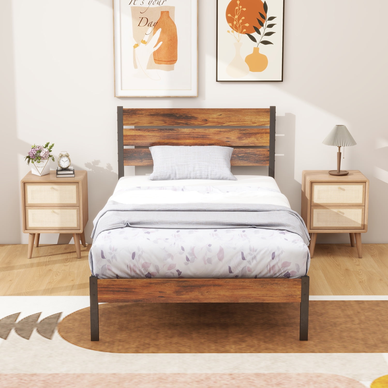 Bigleap Twin Size Metal Platform Bed Frame, No Box Spring Needed with 700LBS Sturdy Wooden Slats Support, Noise Free