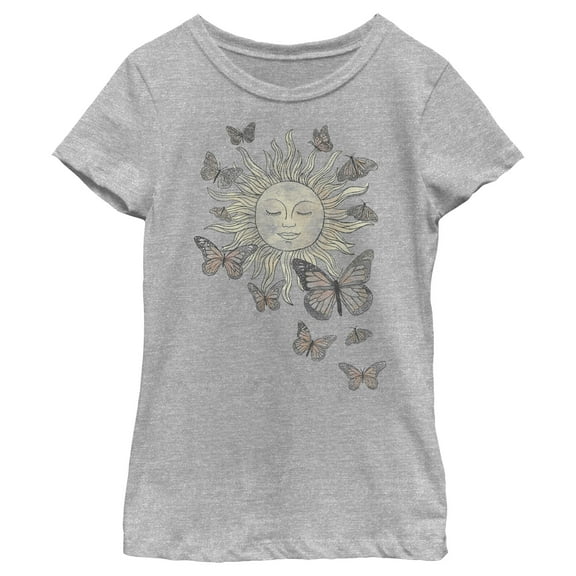Girl's Lost Gods Monarch Butterfly Sun  Graphic Tee Athletic Heather Small